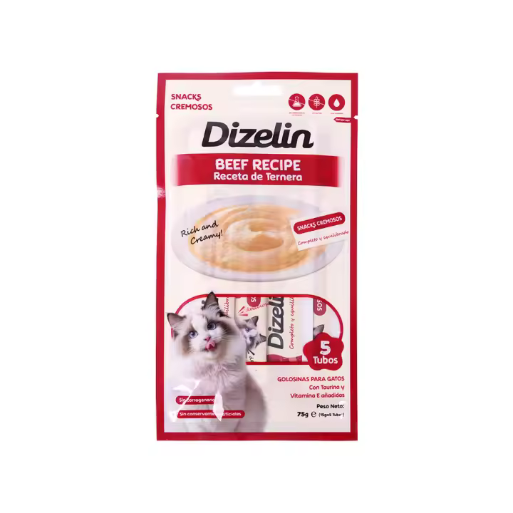SMELL & SMILE Snack cremosos para gatos -receta de ternera-Premios para Gatos - Snacks Saludables - Sin Cereales, Conservantes, Colorantes - 5x15g (75g) - 1