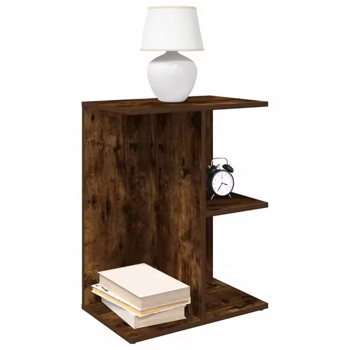 vidaXL Mesita noche 2 uds madera ingeniería roble ahumado 46,5x29x61cm - 1
