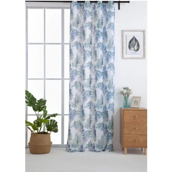 Cortinas de visillo lino y poliéster con ppciones de estampados hojas con color mixto.140x260cm,decoracion para hogar y oficina. - 1