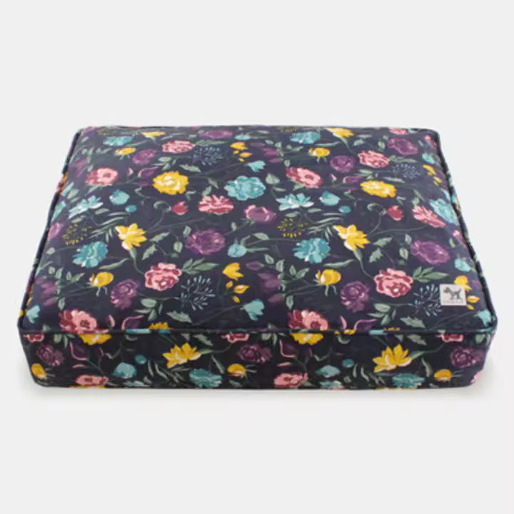Funda de Cama Rellenable y Sostenible para Perros y Gatos Molly Mutt - Modelo Friday Morning (floral, fondo azul oscuro) - Edredón en Lona 100% algodón transpirable y certificado - Lavable a máquina - Diversos Tamaños - 1