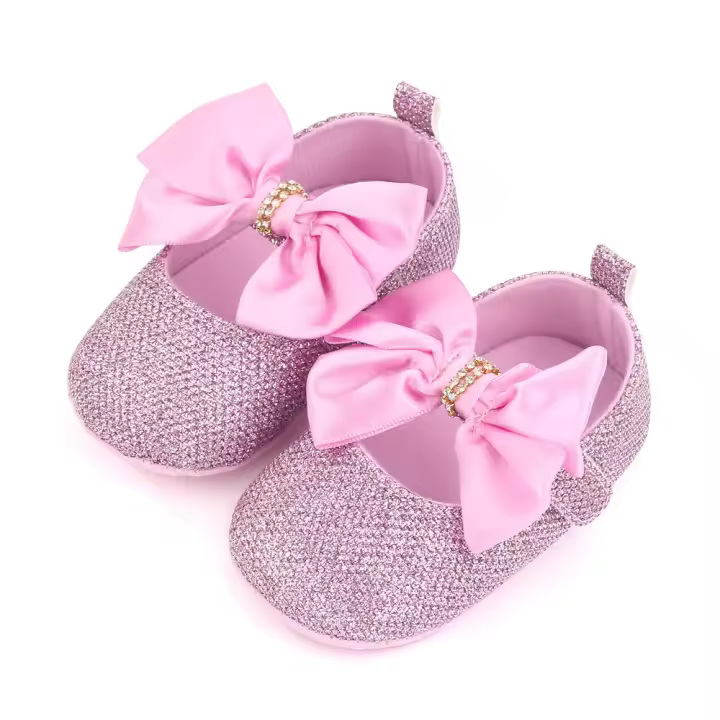 Zapatos De Niña Bebé Con Diamantes Infantil Princesa Con Lazo Flats Antideslizantes Para 1 Año Regalos Para Baño Cristianos - 1