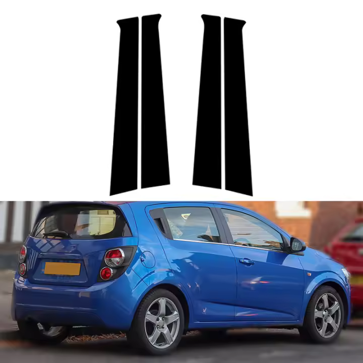 4Pcs Pilares Negros Brillantes Para Chevrolet Aveo Hatchback 2011-2015 Adornos De Puerta Y Ventana Cubierta De Pegatinas - 1