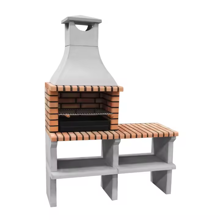 MOVELAR - Barbacoa de Obra Prefabricada para Leña y Carbón Modelo Sines XL (Gris, Naranja - 144 x 58 x 200 cm) REF: 3530/3 - Uso en Exteriores - 1