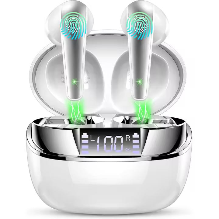 Auriculares Inalámthricos, Bluetooth 5,3 HiFi Estéreo with 4 ENC Mic, Cascos with Reducción de Ruido, 40H LED Pantalla In-Ear IP7 Impermeable Carga - 1