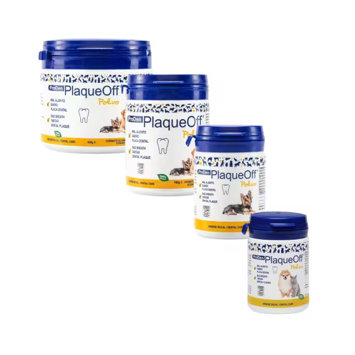 PLAQUEOFF - Pro Den (4 Tamaños) - Polvos para Perros y Gatos que Ayuda con el Mal Aliento, Sarro y Placa Dental - 1