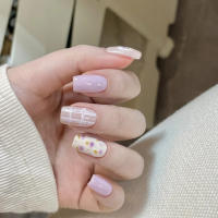 24pcs/set Uñas Postizas Largas Medias Falsas De Cuadrado Ballet Con Flores Y Mariposa Azul Verde Para La Temporada De Primavera Y Verano - details 29