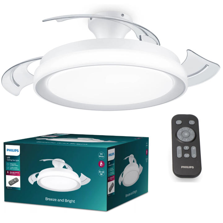BLISS BRILLOS BLANCO - Ventilador Philips Bliss de Techo Blanco Efecto estrellado con 3 aspas retractiles con luz LED cct motor DC Ventilador Bliss Blanco 35+28W - PHILIPS 2025