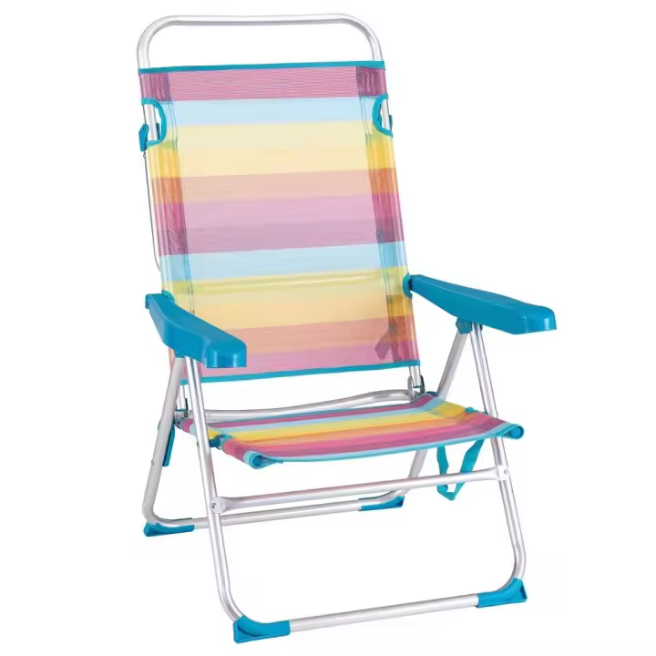 Silla de playa alta plegable Rainbow reclinable de 4 posiciones de aluminio y textileno de rayas multicolor LOLAhome - 1