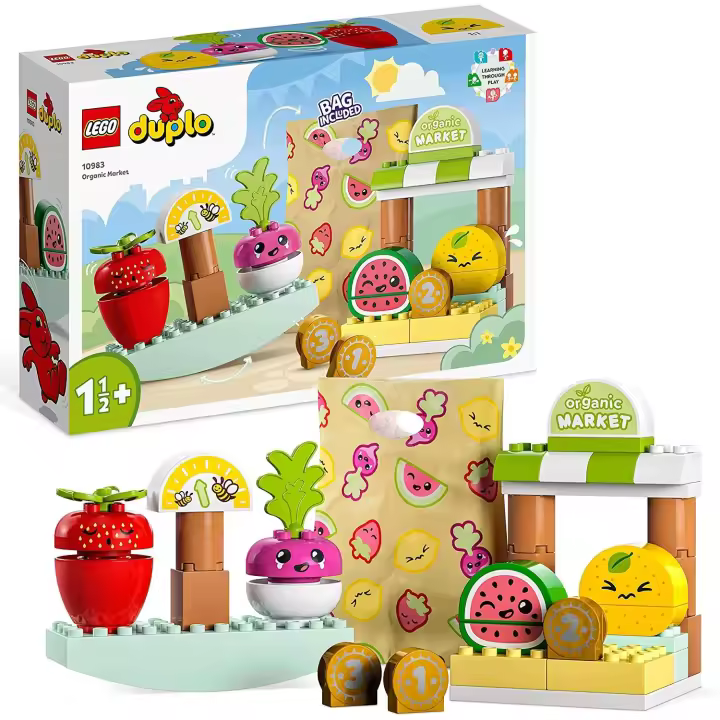 LEGO 10983 Duplo Mercado Orgánico con Piezas de Fruta y Verdura, Aprender a Contar, Juguetes Apilables para Bebés de 18 Meses a Niños de 3 Años - 1