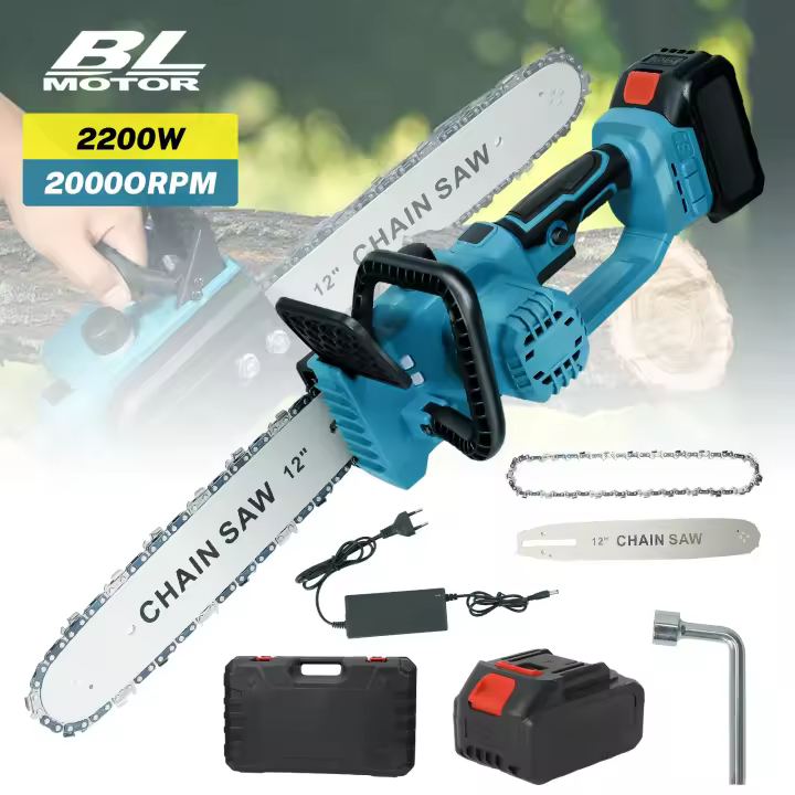 Motosierra eléctrica sin escobillas de 12 pulgadas, herramienta de poda portátil de 2200W, recargable, inalámbrica, para batería Makita de 18V,Indicación de la cantidad cargada,Depósito de aceite de 40ml,motor sin escobillas - 1