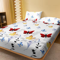 Sábana Ajustada Moderna Y Sencilla Con Estampado De Plantas Flores Y Mariposas Mate Para Dormitorio Sin Almohadillas Ni Fundas De Cojín - details 1