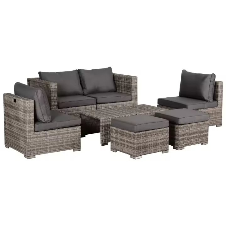 Outsunny Conjunto 8 Piezas de Sofás de Ratán Convertible con Mesa de Centro y Reposapiés Incluye Sillones Individuales 71x68x67cm - 1