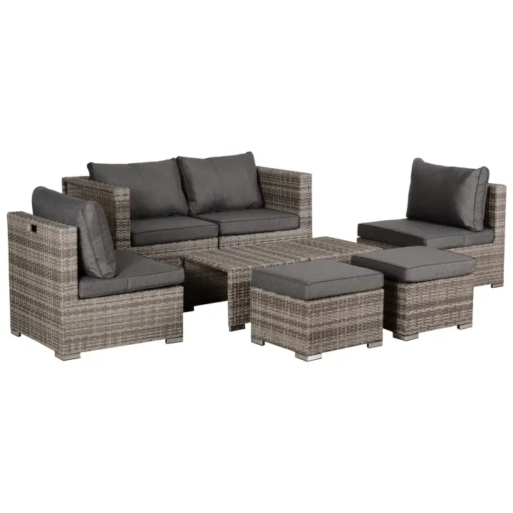 Outsunny Conjunto 8 Piezas de Sofás de Ratán Convertible con Mesa de Centro y Reposapiés Incluye Sillones Individuales 71x68x67cm - 1