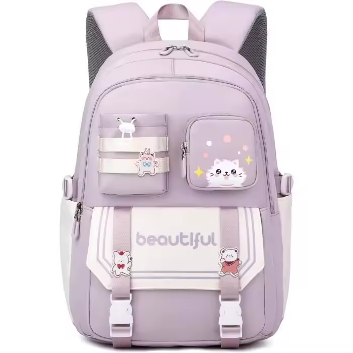 Mochila Kawaii Morada Ligera Impermeable Lona Oxford - 1