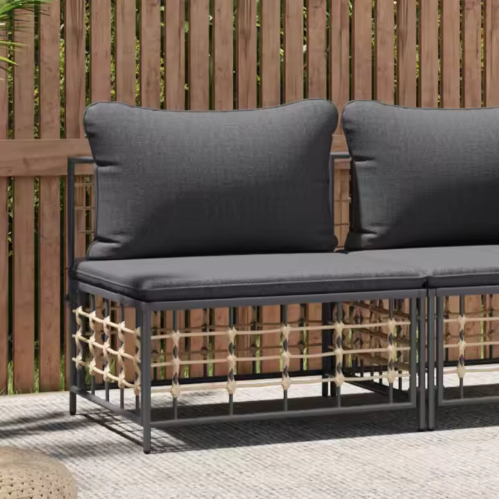 Sofá de Jardín central con Cowes de polyrattan Dark Gris - 1