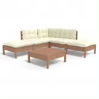 VIDAXL juego de muebles para jardín 6 piezas de madera de pino con cojines crema - 1