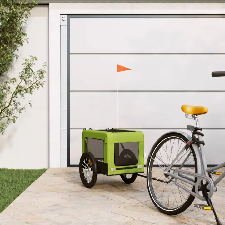 vidaXL Remolque de bicicleta mascotas hierro tela Oxford verde negro - 1