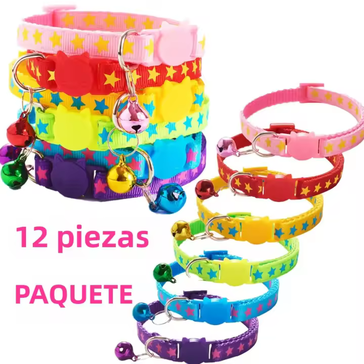 Lote De 12 Collares Para Gatos Con Campana Y Caras De Gato Ajustable Seguridad Desmontaje Nylon Para Gatos Y Gatitos - 1