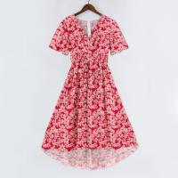 Vestido Casual De Moda Para Mujer Con Cuello En V Manga Corta Volante Vintage Impresión A-Line De Pierna Larga Estilo Italiano - details 10