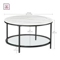 Mesa de centro redonda con estilo moderno, imitación de mármol y estante de vidrio templado, fácil montaje, ideal para salón, color blanco o negro - details 7