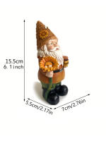 1pc Adorno De Jardín De Resina En Forma De Hombre Obeso Con Gnome De Girasol Decoración Al Aire Libre Para Apicultores - details 0