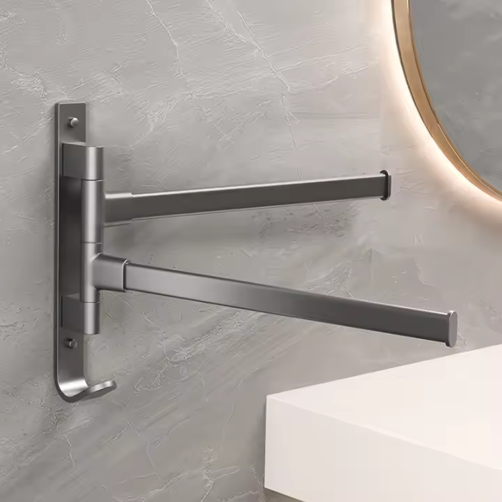 Soporte De Toalla De Baño Rotativo Estante De Cocina Soporte De Pared Aluminio Espacioso 2/3/4 Barras De Toalla Montado Por Si Mismos - 1