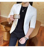 Traje De Verano Para Hombre 2025 De Alta Calidad Con Mangas De Siete Puntos Estilo Moderno Y Elegante Talla M-5XL Azul Rayado Transpirable Y Fresco - details 22