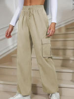 Pantalones Anchos De Cintura Alta Para Mujer Con Varios Bolsillos Para Ropa Casual Y Deportiva - details 0