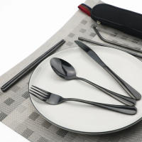 Juego De Comedor Portátil Para Viajes Y Senderismo Con Bolsa Cuchillo Tenedor Cuchara Palillos De Acero Inoxidable Reutilizable Color Plata - details 6
