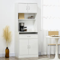 HOMCOM Alacena de Cocina Mueble Aparador Auxiliar con 4 Puertas Bandeja Extraíble Estante Ajustable Cajón y Encimera de Microondas Abierta 70x40x180 cm Blanco - details 1