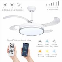 Ventilador de Techo Led  72W,  Regulable en Intensidad y en Tono de Luz  de Fria a Cálida, 4 Aspas Retráctiles, Mando a Distancia y APP para Móvil , Motor DC Ultra Silencioso, 6 Velocidades, Eficiencia Energética A - details 0