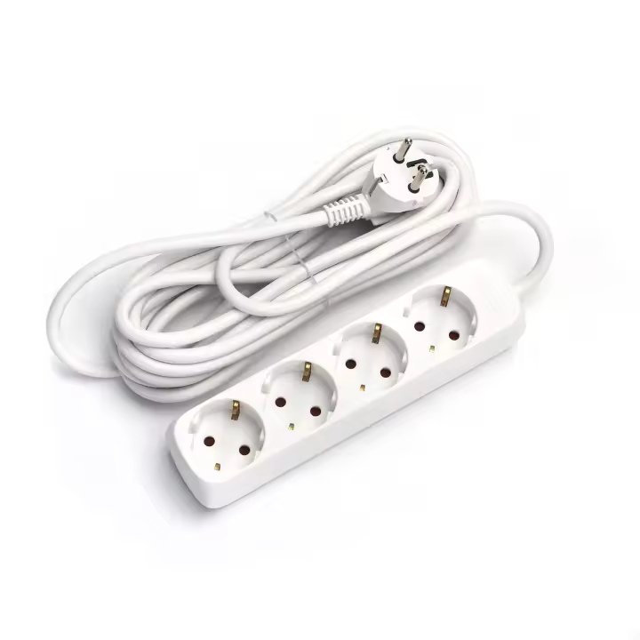 Regleta alemana de 4 vías sin interruptor, 1,5 m, 3G, 1,5 mm² blanca - 1