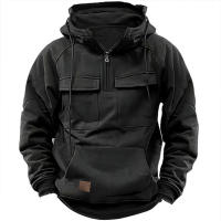 Nuevo Hombres Tops Sudadera con capucha Color sólido Sudadera Multi-Bolso Parche Chaqueta de cuero - details 3