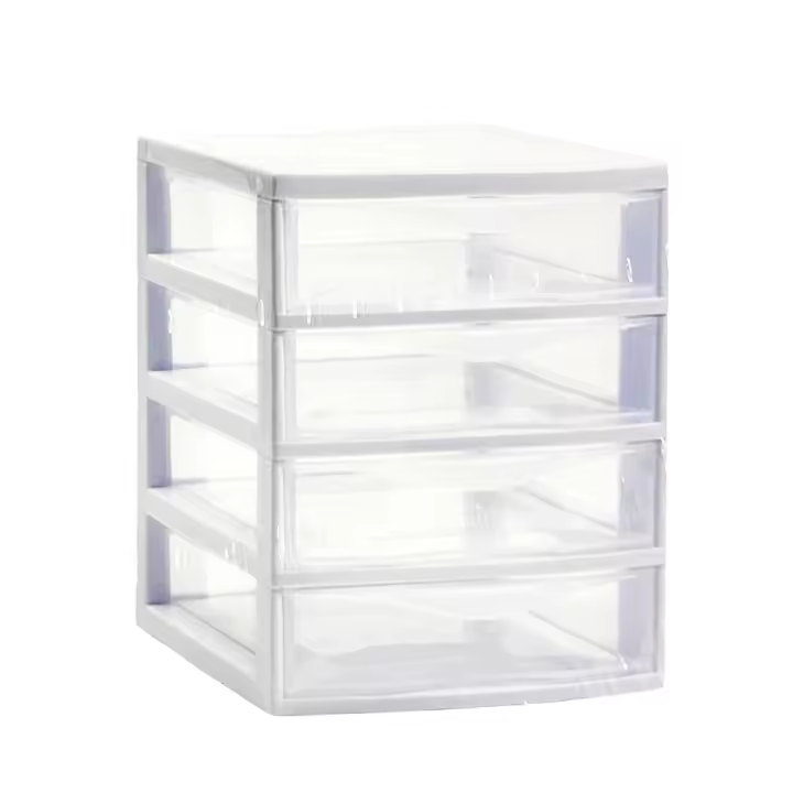 Plastic Forte - Cajonera 4 Cajones Plástico Blanco Transparente 18x22.5x23cm - Organizador para Mesa - 1