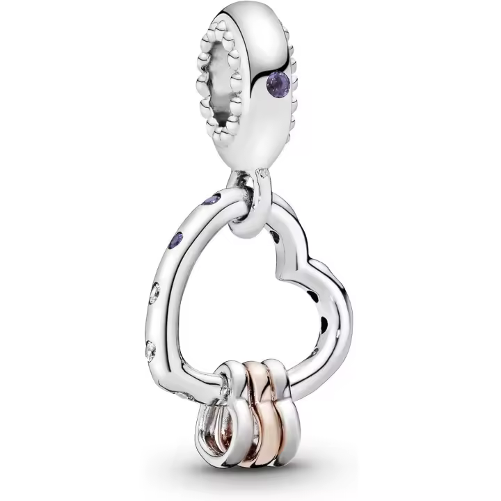 Abalorio Pandora con forma de corazón en plata de ley y chapado en oro rosa de 14 quilates y circonitas cúbicas, colección Moments，Incluye Caja Original - 1