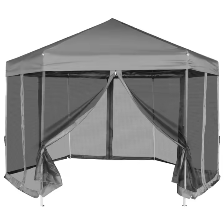 vidaXL Carpa desmontable hexagonal paredes 3,6x3,1m 220g/m² Color Taupé,  Azul oscuro,  Crema y mas - 1