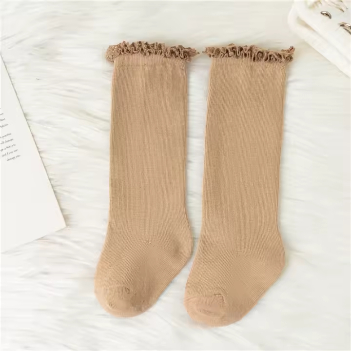 Calcetines Largos De Encaje Para Bebés Y Niñas Suaves Y Cómodos Para Todo El Año Calcetines De Algodón Con Volantes Para Niños Y Niñas De 0 a 5 Años - 1