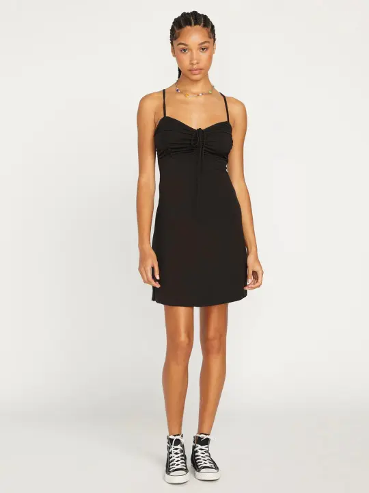 Vestido Volcom Luvcon Dress - Negro con Forma Entallada y Vuelo - 1