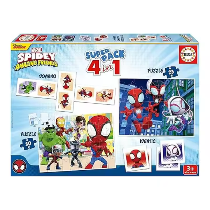 Educa Superpack Spidey & Friends Dominó Identic y 2 Puzzles 25-50 Piezas 19682 - 1