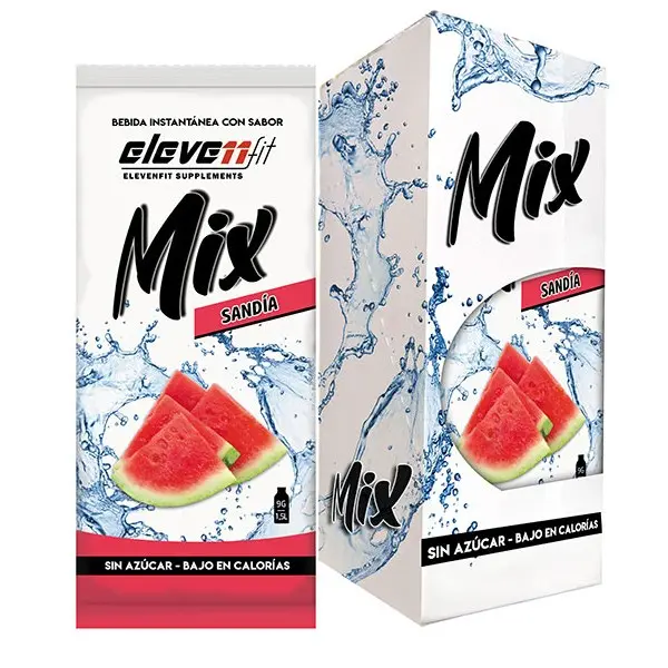 Eleven Fit Mix Instantáneo, Caja de 12 Sobres Sabor Sandía - Prepara 1.5L de Bebida Saludable - Sin Azúcar, Baja en Calorías y Carbohidratos - Ideal para Agua/Leche, Cocinar y Preparar Postres - Mejora tu Dieta - Apto para Adultos y Niños - 1
