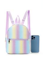Mochila Clásica Para Niñas Con Detalle De Chevrons Y Correa Ajustable En PU Mediana Con Cierre De Cremallera - details 5