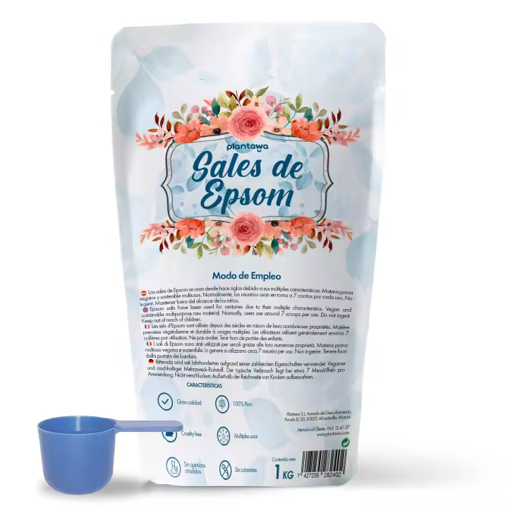 Plantawa Sales de Epsom 1KG | Sal de Baño Concentrado de Magnesio Puro | Sales 100% Naturales para Baño Relajante y Mejora el Sueño. Sales para Pieles Sensibles y Piel Atopica. Relajación Muscular - 1
