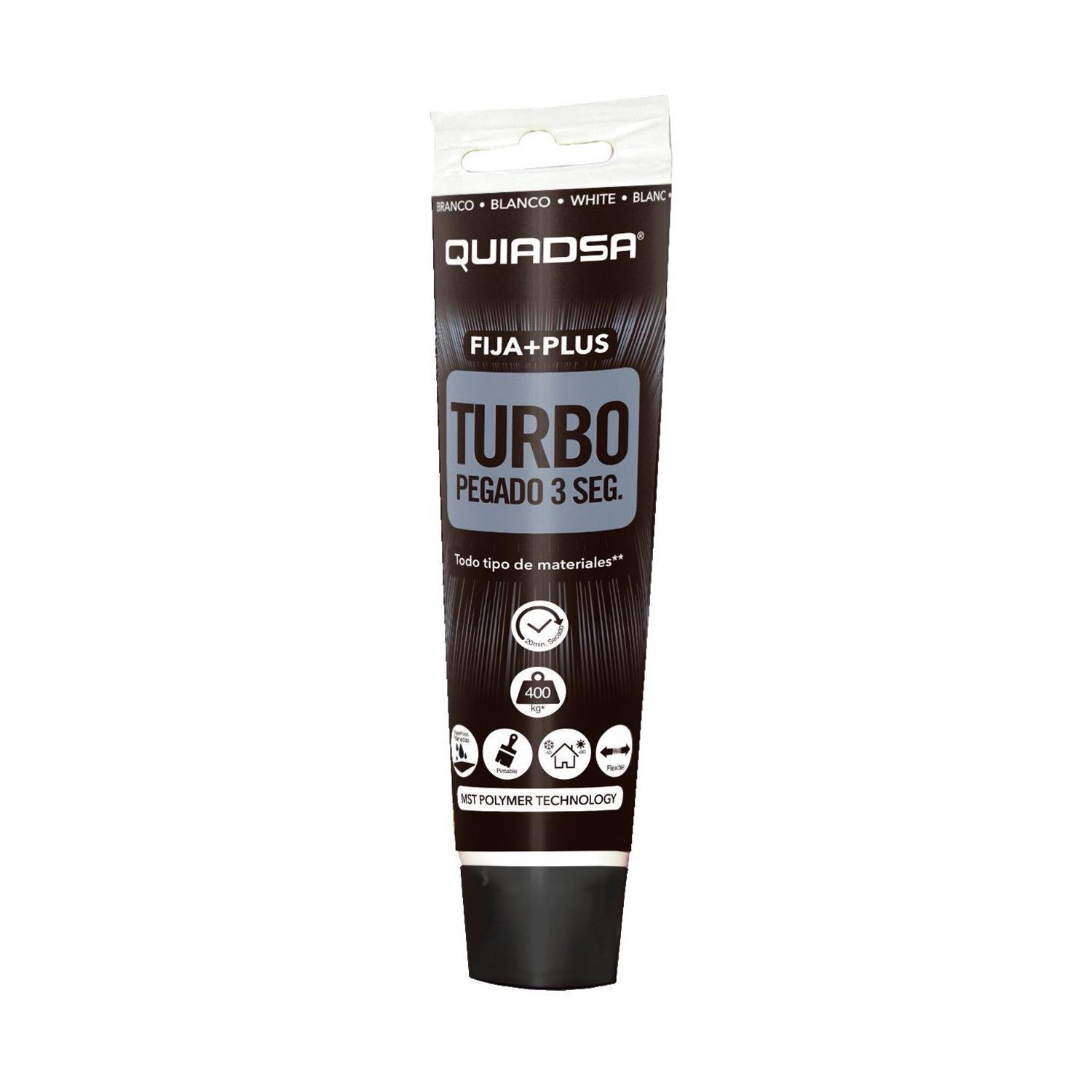 Adhesivo Sellador Fija + Todo Turbo Quiadsa Pegado en 3 Segundos en Tubo de Silicona, Apto para Superficies Húmedas, Pintable, Flexible y Aguanta hasta 400kg