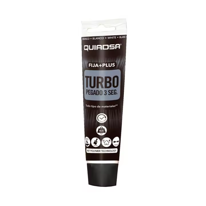 Adhesivo Sellador Fija + Todo Turbo Quiadsa Pegado en 3 Segundos en Tubo de Silicona, Apto para Superficies Húmedas, Pintable, Flexible y Aguanta hasta 400kg - 1