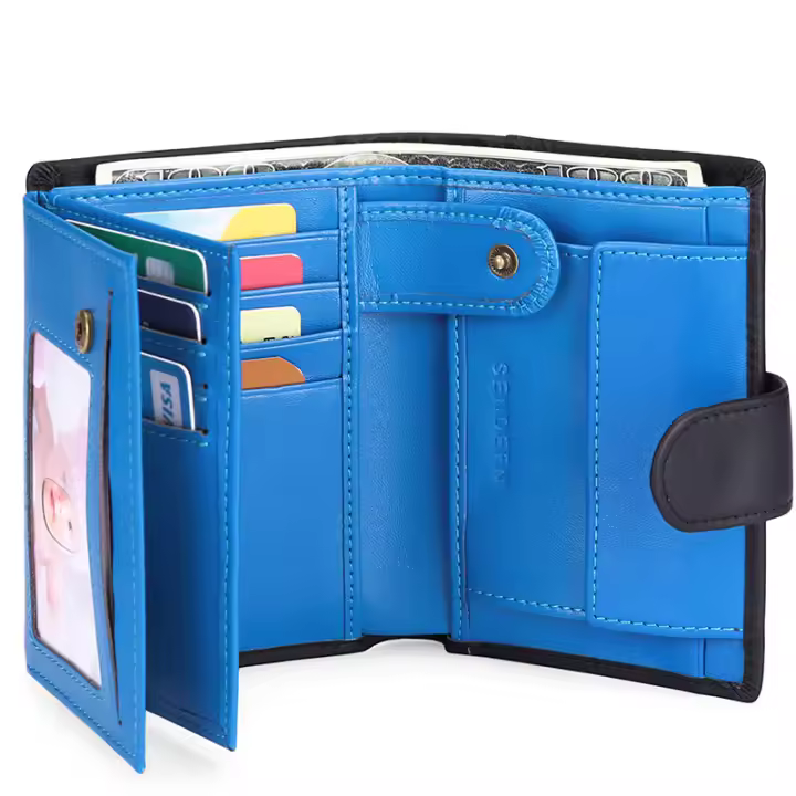Cartera Hombre de Cuero, Billetera con Bloqueador RFID, Cartera Vertical para Hombre con 19 Ranuras para Tarjetas, 3 Ranuras para Billetes, 1Bolsillo para Monedas con Bot贸n - 1
