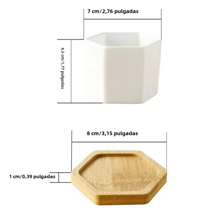 Maceta De Cerámica Blanca Para El Hogar Con Bandeja Hexagonal Sencillo Estilo Europeo Contenedor De Planta Para Suculentas Pequeña Maceta Para Bonsái - 1