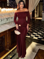 Vestido Elegante De Fiesta Nibber Con Cinturón Metálico Y Corte En El Cuello Ajustado Con Manga Larga Y Ajustado Para Cumpleaños Y Noches Saludables - details 18