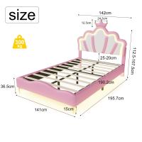 Cama juvenil 140x190 cm rosa con cabecero de corona, luces LED RGB, tapizado acolchado y somier de láminas - details 0