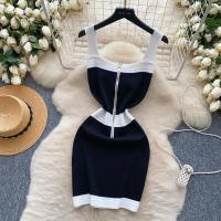 New Hotsweet Midi Bodycon Dress Diseño De Cremallera Sin Mangas Estilo Verano Playa Color Bloqueado Mujer Moda Elegante - details 8