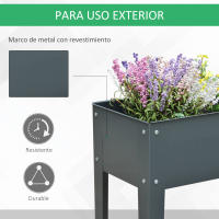 Outsunny Jardinera Elevada Cama de Jardín Elevada Rectangular Mesa de Cultivo para Plantas Verduras y Flores con 3 Orificios de Drenaje 100x30x80 cm Gris - details 4